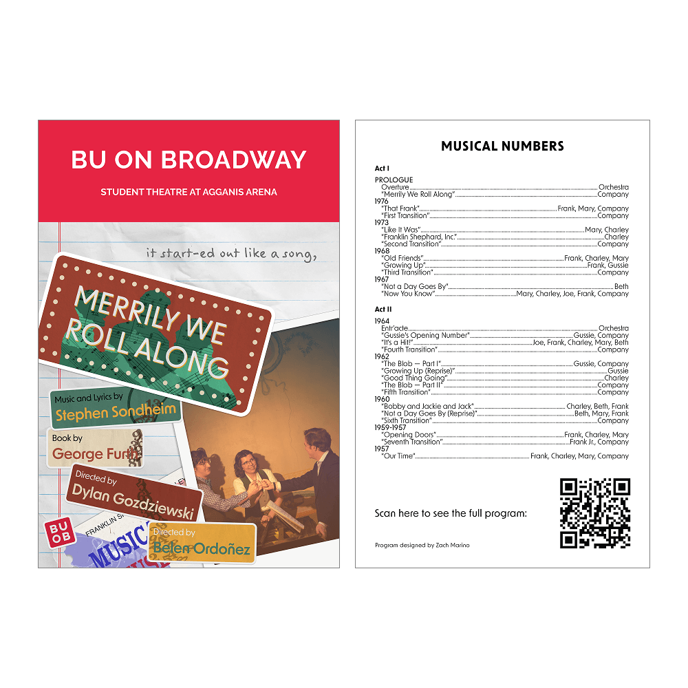 The playbill design for Merrily We Roll Along.